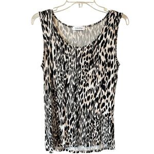 Calvin Klein Women's Animal Print Tank Top Sz S Black Beige Stretchy Summer Hig…